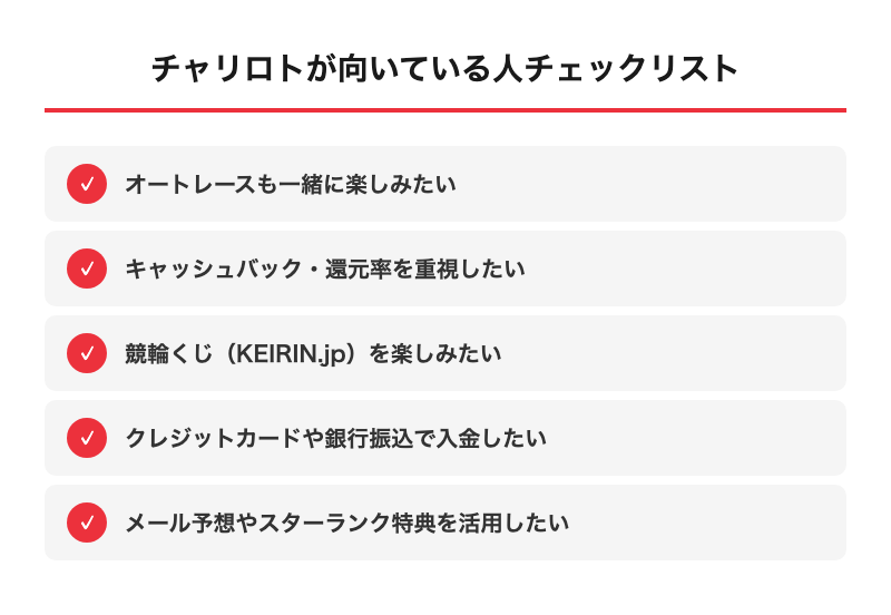 チャリロトが向いている人チェックリスト